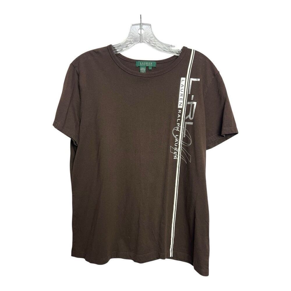 Vintage Lauren Ralph Lauren L Cotton Short Sleeve Knit T-Shirt Brown LRL 04